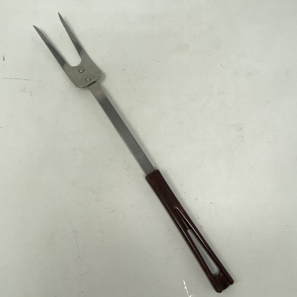 Vintage Stanhome Stainless Cooking Meat Fork With Brown Plastic Handle - Picture 2 of 7
